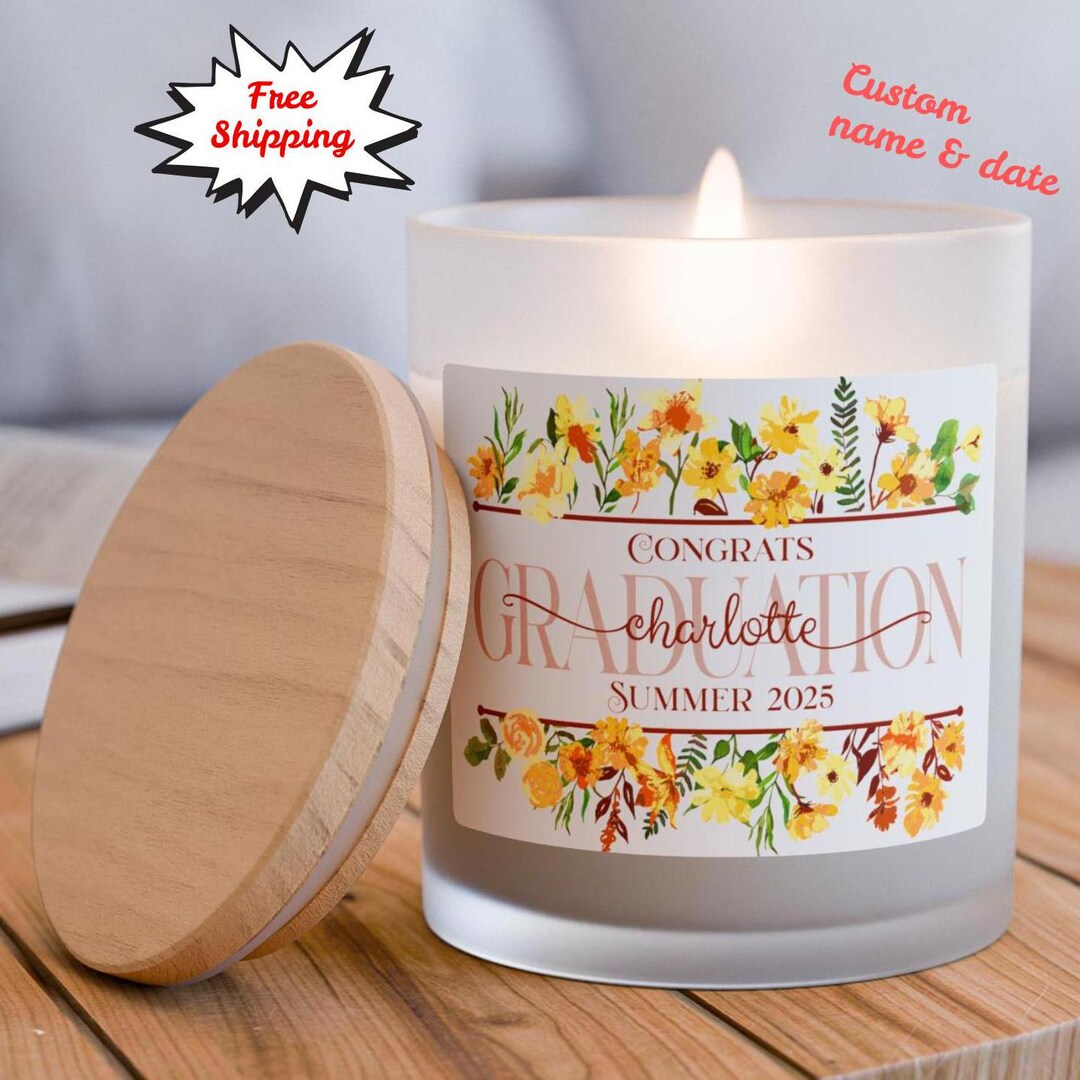 Personalized Graduation Candle: Floral Frosted Glass Gift, Custom Name ...