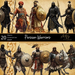 Imágenes prediseñadas de guerreros persas: 20 valientes luchadores del Imperio persa: PNG con fondo transparente para proyectos creativos, uso comercial