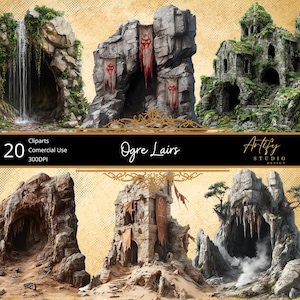 Höhlen und Ruinen wilder Häuser, Fantasy Cliparts, Kommerzielle Nutzung