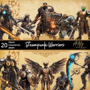 Steampunk Fighters Clipart – 20 High-Quality PNG Designs , 300 DPI , Transparent Background , Commercial Use