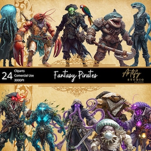 Fantasy Piraten - 24 verwegene Cliparts für Adventurous Seas , Transparenter Hintergrund , Kommerzielle Nutzung