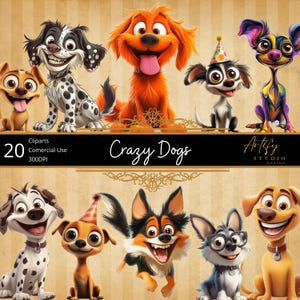 20 perros locos lindos y extravagantes - Ilustraciones de perros divertidas y juguetonas - Descarga digital para manualidades y proyectos creativos, PNG