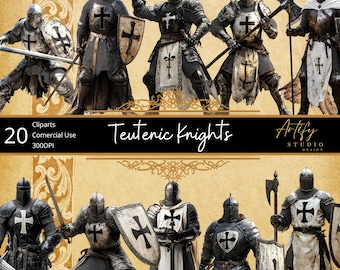 Teutonic Knights Clipart – 20 Majestic Medieval Warriors , Transparent Background , Commercial Use