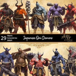 Japanese Oni Demons – 29 Demonic Creatures Inspired by Japanese Mythology , TTRPG Dark Cliparts , Transparent Background , Commercial Use