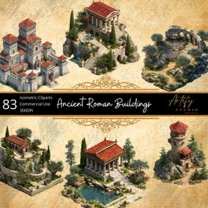 Edificios romanos antiguos: 83 imágenes isométricas, descarga digital, uso comercial