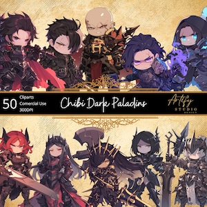 Chibi Dark Paladins – 50 Shadowbound Warriors Cliparts, Fundo transparente, Uso comercial