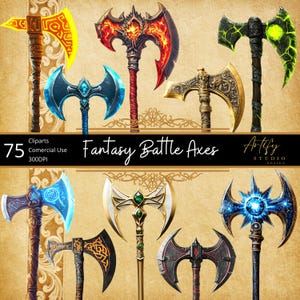 ファンタジーバトルアックスのクリップアート、商用利用、dnd、RPG、PNG、ファンタジーアートとデザインのコレクション、ゲームマスターとアーティスト向け。ビッグバンドル