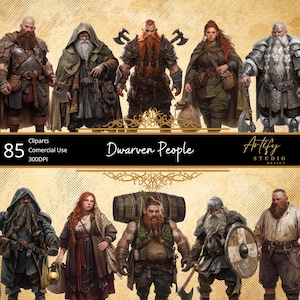 Pessoas Anãs – 85 Anões de Fantasia Distintos para TTRPG e Construção de Mundos, Cliparts de Fantasia, Fundo Transparente, Uso Comercial