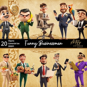 Funny Businessman – 20 Hilarious Cartoon Cliparts , 300 DPI , Transparent Background , Commercial Use