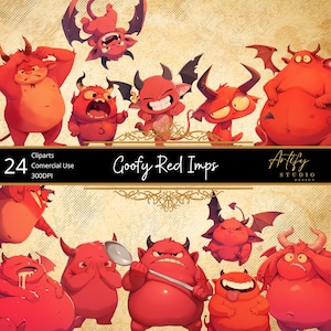 Goofy Red Imps – 24 Funny Devilish Cliparts for Whimsical Fantasy Projects , Transparent Background , Commercial Use