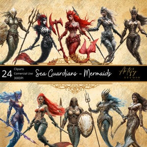 Havsväktare – Magiska sjöjungfrur och havsbeskyddare, Fantasy Clipart, Transparent bakgrund, Kommersiellt bruk