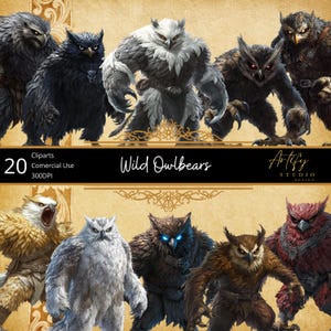 Wild Owlbears – 20 creature feroci per avventure fantasy DND, sfondo trasparente, uso commerciale