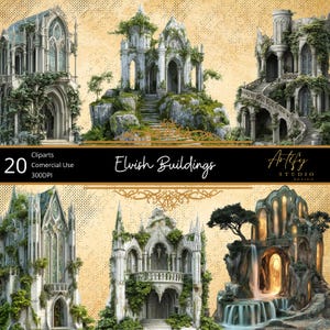 Edifici elfici - Architettura elegante dal regno degli elfi, clipart fantasy, sfondo trasparente, uso commerciale