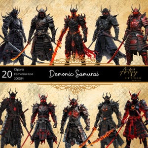 Fantasy Demonic Samurai – Powerful and Dark Warriors from a Fantasy World , Cliparts , Transparent Background , Commercial Use