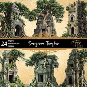 Überwucherte Tempel - alte Ruinen von der Natur zurückerobert, transparenter Hintergrund, kommerzielle Nutzung