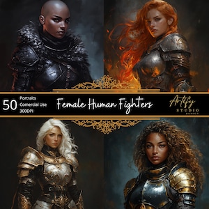 50 Female Human Fighter Portraits , Fantasy TTRPG Character Digital Portraits, DND , Commercial Use