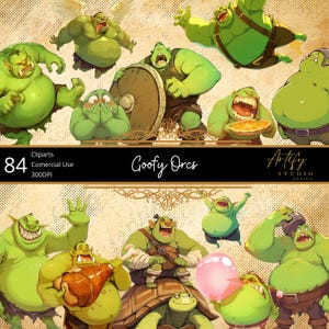 Goofy Orcs – 84 Funny and Clumsy Orc Characters in Cartoon Style for Fantasy Projects , Cliparts , Transparent Background , Commercial Use