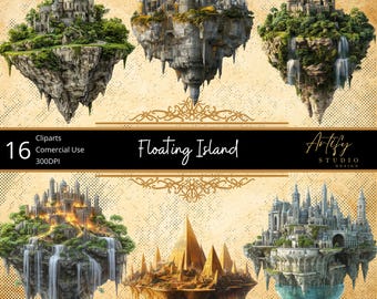 16 Fantasy Floating Islands – Magical, Skybound Realms , Transparent Background , Commercial Use