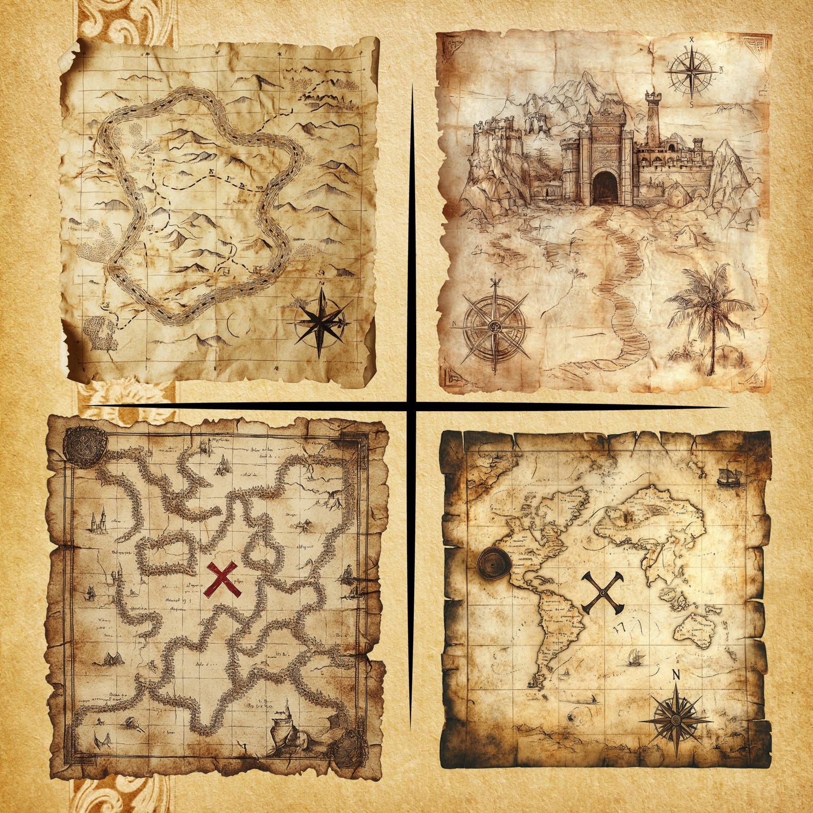 Treasure Map Designs Old Vintage Treasure Maps Clipart – Set of 20 Timeless Designs ...