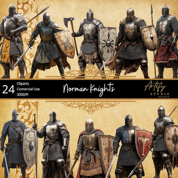 Norman Knights – 24 Legendary Medieval Warriors Cliparts , Transparent Background , Commercial Use