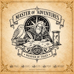 Dungeon Master SVG, Master of Adventures Cut File, DND Weaver of Tales Vector, Tabletop RPG Design, Laser Engraving, Digital Download