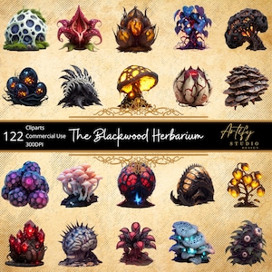 The Blackwood Herbarium, Dark Botany Clipart, Alchemy Ingredients PNG, RPG Crafting Assets, Mandrake Root Graphic, Toxic Plant Transparen