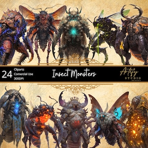 Mostri Insetto - 24 terrificanti creature fantasy dello sciame, TTRPG, clipart fantasy, sfondo trasparente, uso commerciale