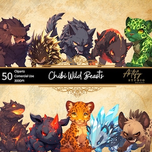 Chibi Wild Beasts – 50 adorabili ma feroci creature, sfondo trasparente, uso commerciale