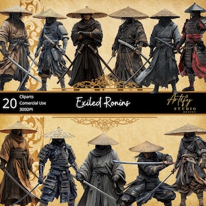 Exiled Ronins – 20 Wandering Warrior Cliparts , Transparent Background , Commercial Use