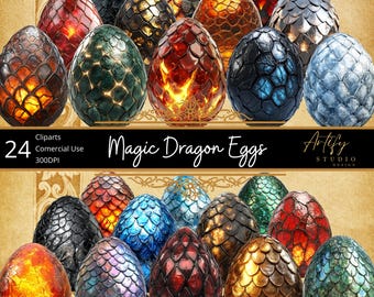 Magic Dragon Eggs – Fantasy 24 Cliparts , 300 DPI , Transparent Background , Commercial Use