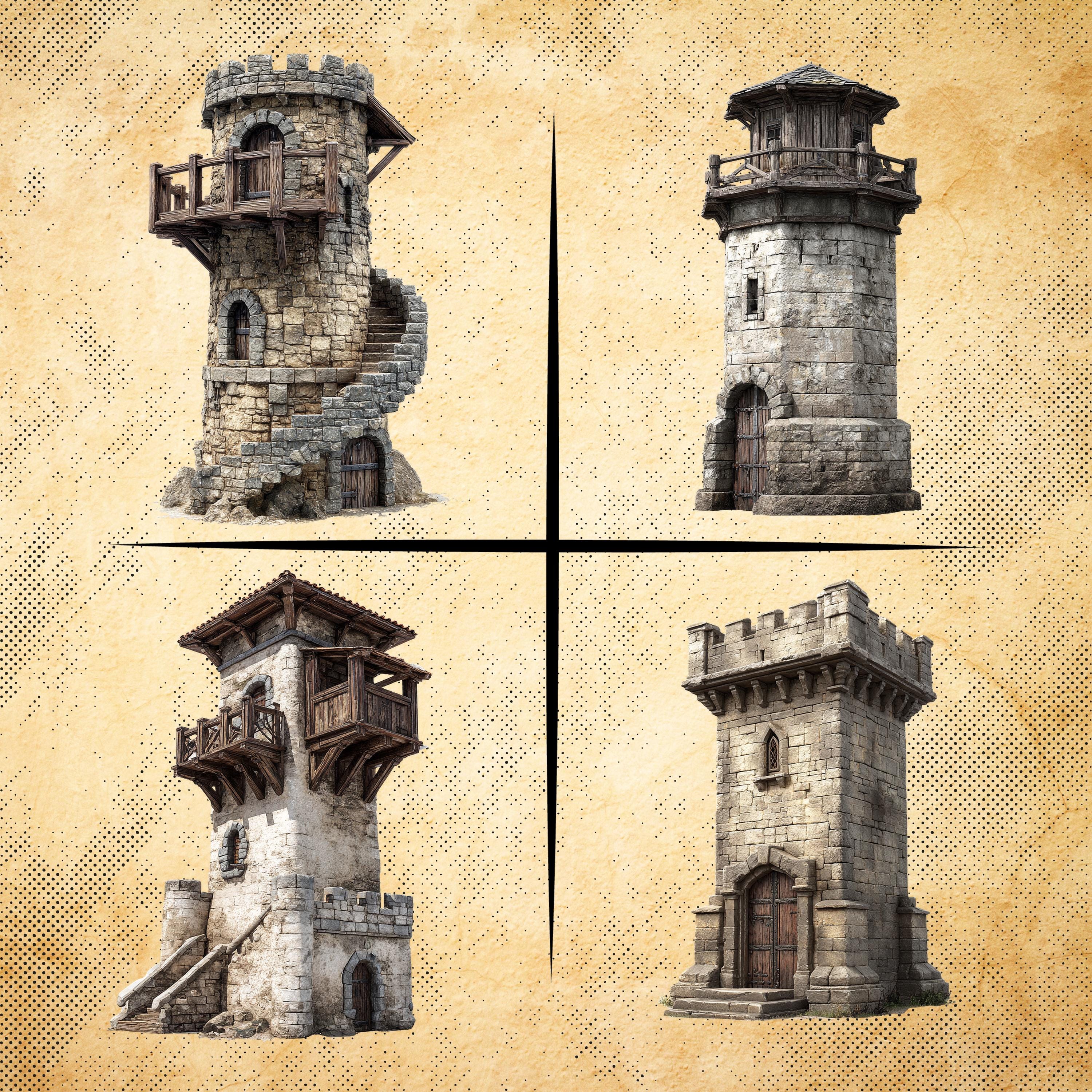  Medieval Guard Towers – 24 Fortified Watchtower Cliparts , Transparent Bildidee 