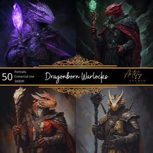 50 portraits de démonistes nés de dragon – personnages mystérieux et surnaturels, portraits numériques de personnages fantastiques TTRPG, MDN, usage commercial