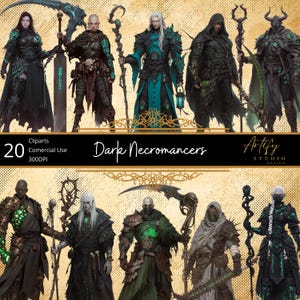 Dark Necromancers – 20 Dark Fantasy Spellcaster Cliparts , RPG illustrations , Transparent Background , Commercial Use