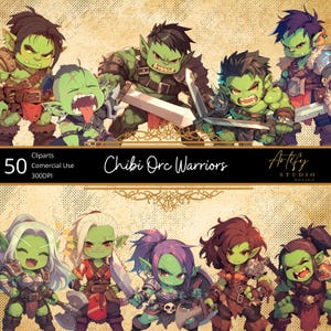 Chibi Orc Warriors – 50 schattige en felle fantasieën, transparante achtergrond, commercieel gebruik