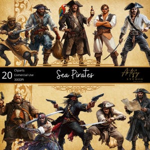 Sea Pirates Clipart - Furchtlose und Abenteuerliche Piraten für Kreative Projekte - 20 Isolierte PNGs