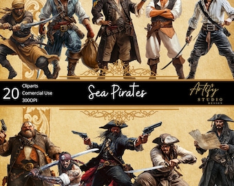 Sea Pirates Clipart – Fearless and Adventurous Pirates for Creative Projects – 20 Isolated PNGs