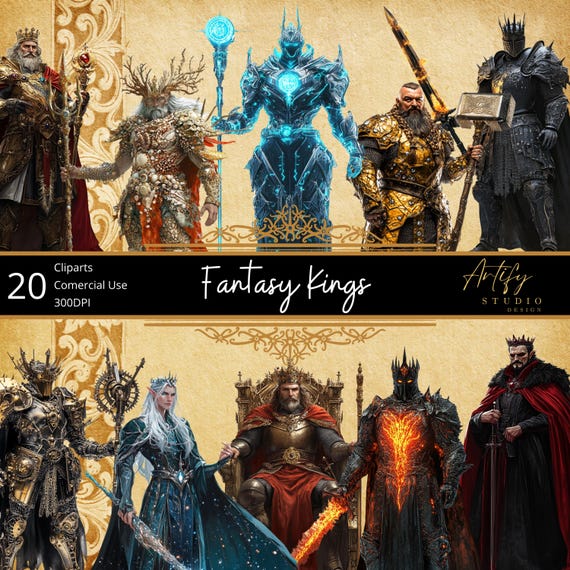 Fantasy Kings Clipart – 20 Majestic Kings for Your Fantasy World , Commercial Use, Transparent Background , 300DPI
