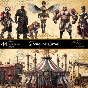 44 Steampunk Circus - Un fantastique spectacle de merveilles vintage, arrière-plan transparent, usage commercial