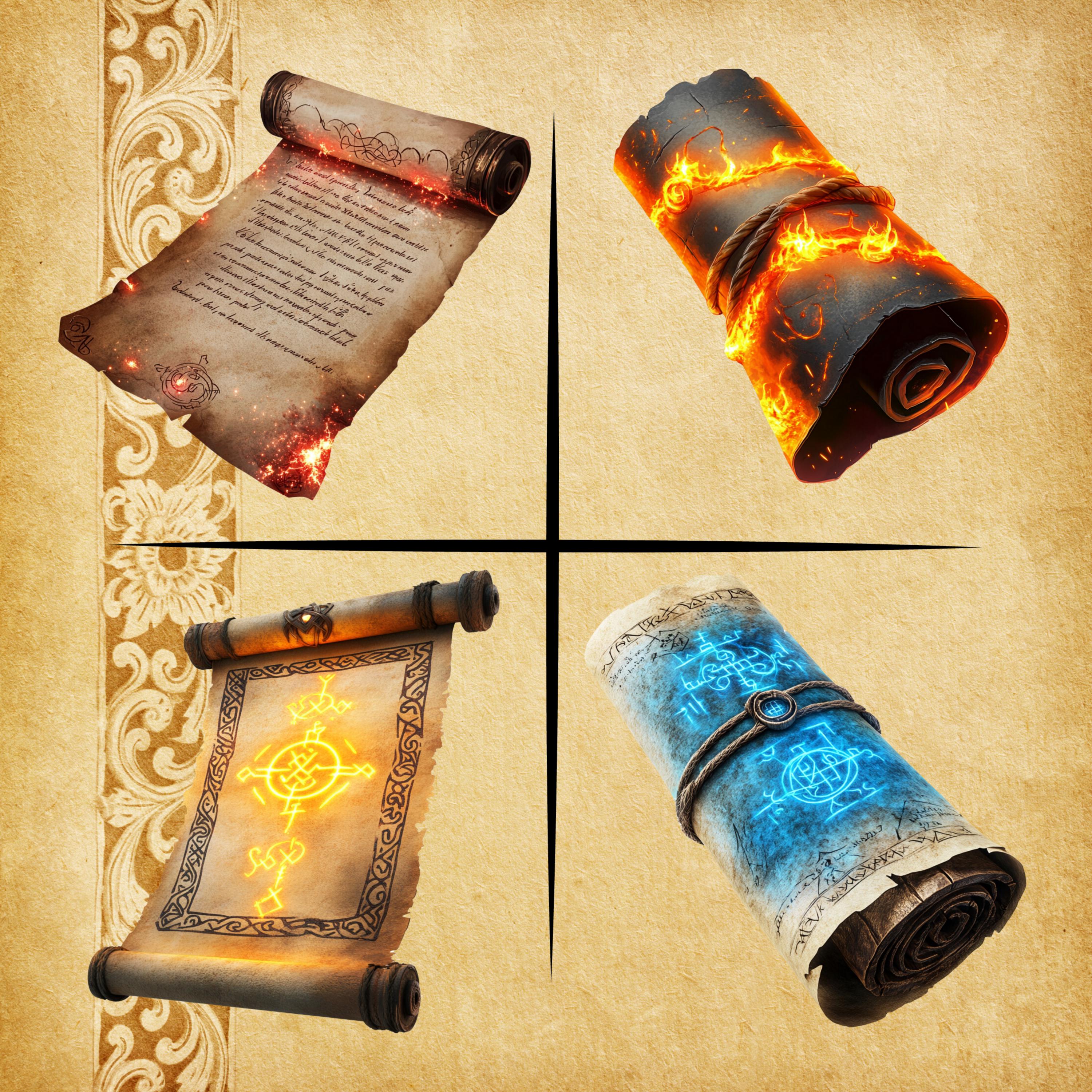 Enchanted Scrolls Clipart – Magical Ancient Scrolls With Mystical ...