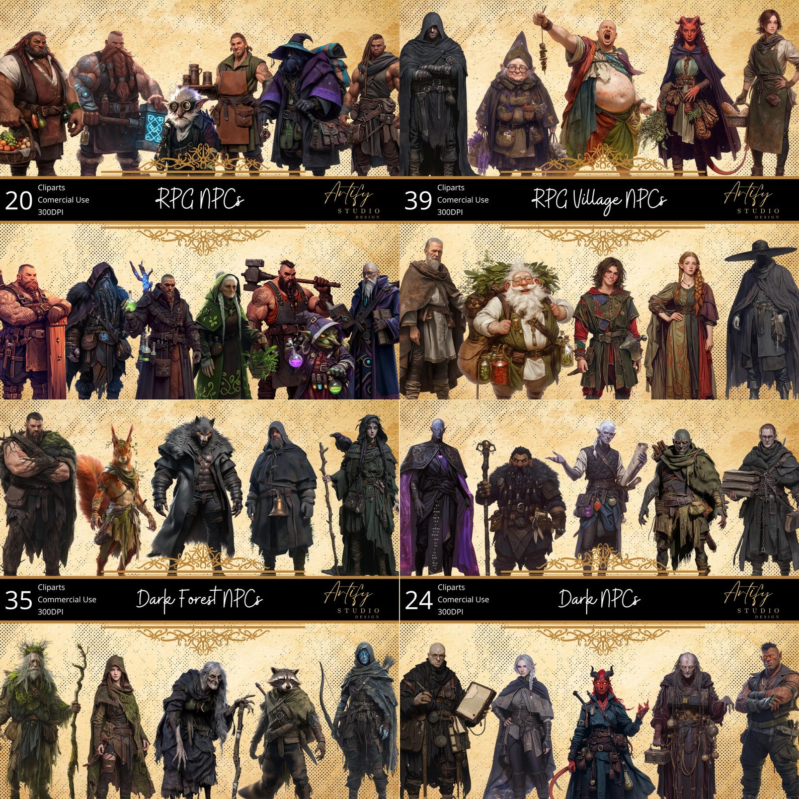 RPG Npcs Big Bundle – 12 Clip Art Packs, 488 Pngs for Your Fantasy ...