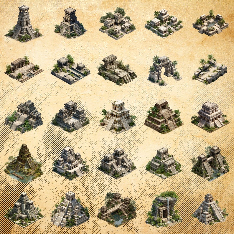 Ancient Mayan Buildings – 113 Isometric Cliparts , Digital Download ...