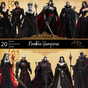 Noble Vampires Clipart – 20 Vampiros Elegantes e Misteriosos para Seus Projetos Criativos. Fundo Transparente, Uso Comercial