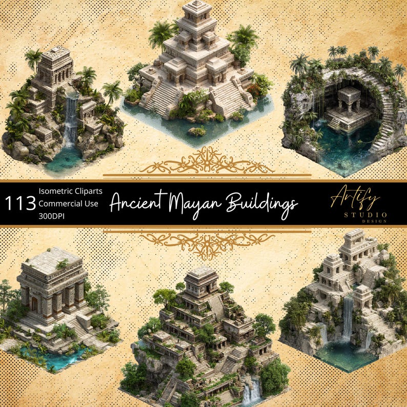 Ancient Mayan Buildings – 113 Isometric Cliparts , Digital Download ...