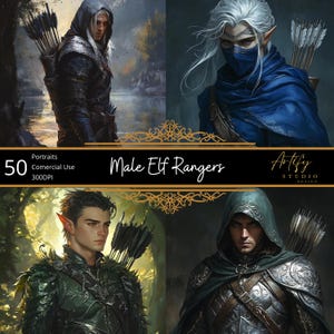 50 portraits masculins de rangers elfes - Portraits numériques de personnages fantastiques TTRPG, MDN, usage commercial