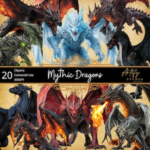 Imágenes prediseñadas de dragones míticos, uso comercial, dragones de fantasía, RPG, PNG, colección de arte y diseño de fantasía, para maestros de juegos y artistas