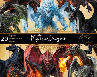 Mythical Dragons Cliparts, Commercial Use,  Fantasy dragons, RPG , PNG, Collection for fantasy art and Design, for game masters and artist