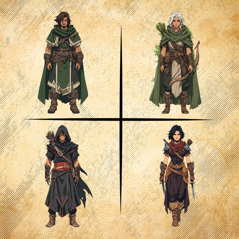 Human Class Bundle – 26 Cartoon-style Fantasy Character Cliparts (DND ...