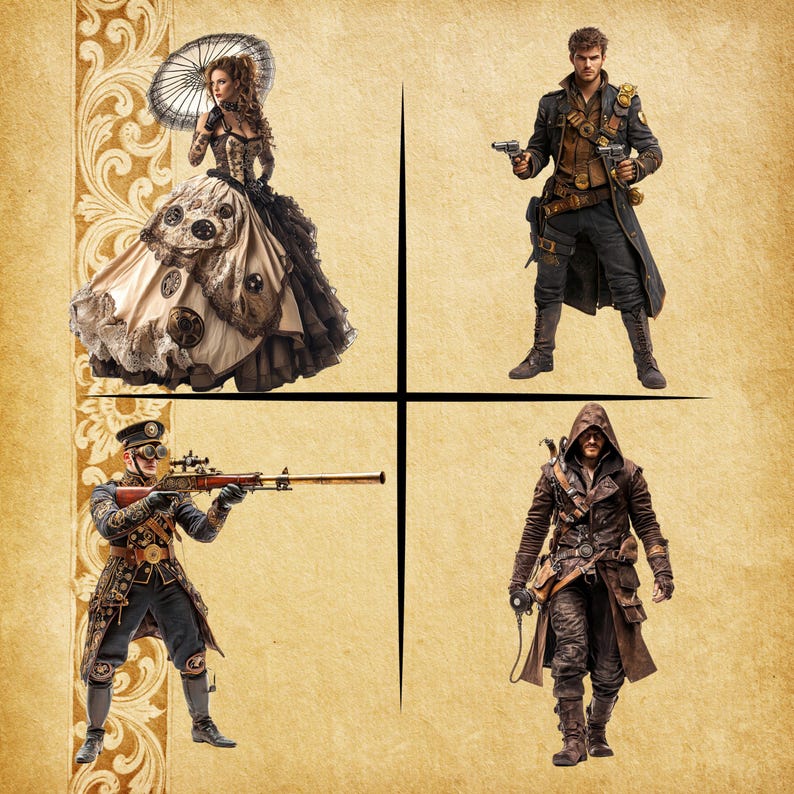 Clipart de personajes steampunk: figuras únicas de inspiración ...