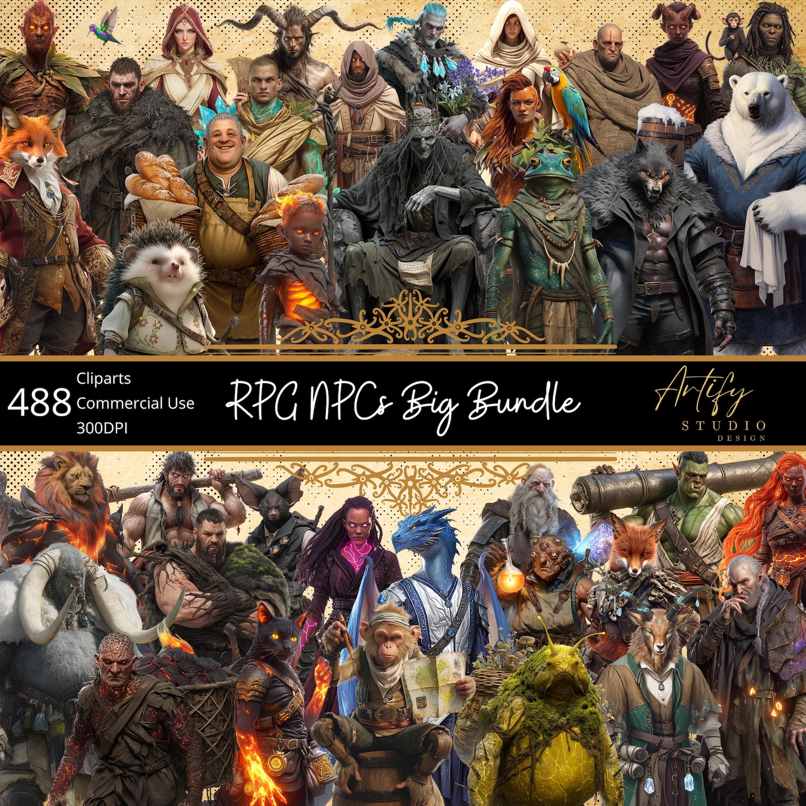 RPG Npcs Big Bundle – 12 Clip Art Packs, 488 Pngs for Your Fantasy ...