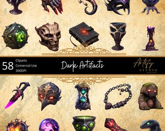 Dark Artifacts – 58 Fantasy Cliparts for TTRPG & RPG Projects , Digital Downloads , Commercial Use